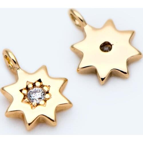 10pcs CZ Paved Gold Sun Charm 8x6mm For DIY Jewelry Making Accessories, Real Gold Plated Brass(GB-1636)