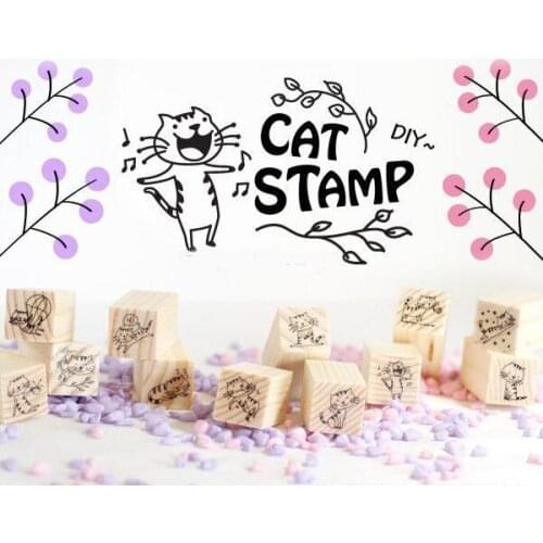12pc/SET Assorted Retro Vintage Floral/Cat Pattern Wooden Rubber Stamp Scrapbook DIY Floral Lace Decoration Stamp High Quality