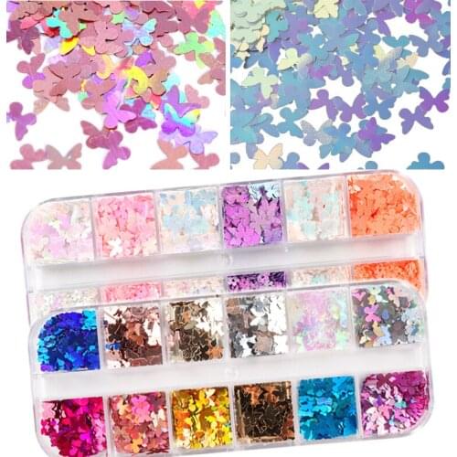 2Pc Butterfly Flakes Holographic Nails Glitter Set Mermaid Flower Sequins For Colourful Sparkly Summer Nail Accessories RK390103