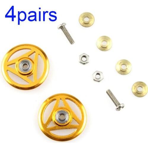 4Pairs 18mm Guide Roller Aluminum Alloy Balance Rollers With Bearing Golden Spare Parts For MINI 4WD Car Model