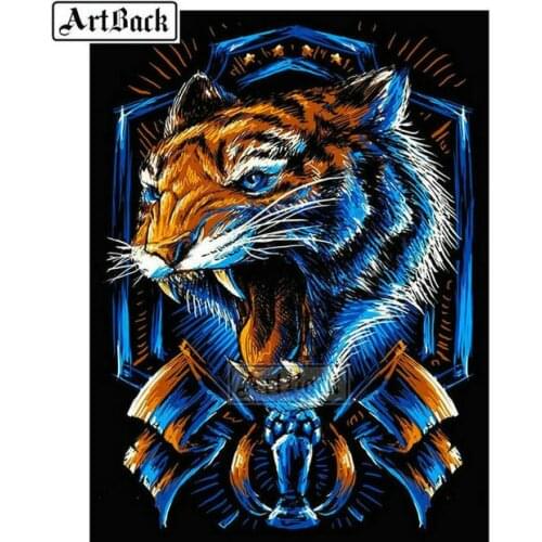 ArtBack 5d diamond painting fierce tiger full square rhinestone mosaic cross stitch for home decoration painting animal art
