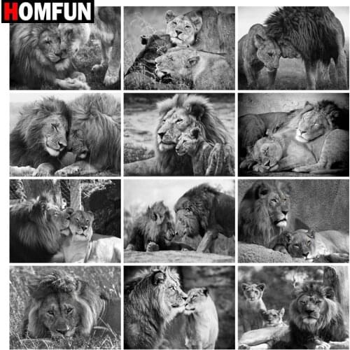 HOMFUN Diamond Painting Cross Stitch "Animal lion family" 5D DIY Diamond Embroidery Full Square/round Rhinestone Of Picture