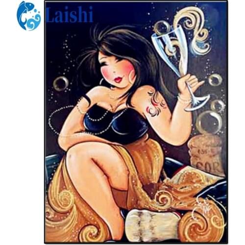 20x25cm5D DIY Lady, fat lady Cartoons Diamond Painting Full Square round drill Home Decoration diamond Embroidery Handcraft Art