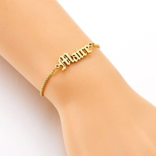 Personalized Name Bracelet for Women Girls Stainless Steel Old English Letter Bracelet with Adjustable Box Chain Custom Jewelry