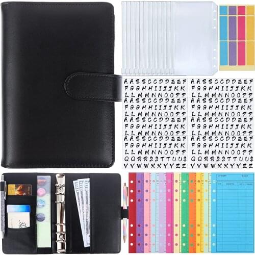 A6 PU Leather Cash Budget Organizer Binder for Money Planner, 12 Patterns Budget Money Envelopes, 12 PVC Storage Bag, 8 Sheets