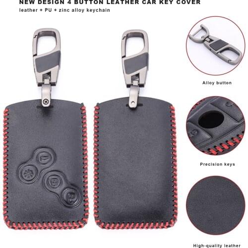 New Design 4 Buttons Genuine Leather Car-Styling Key Cover Case Protector For Renault Clio Logan Megane 2 3 Koleos Scenic Card