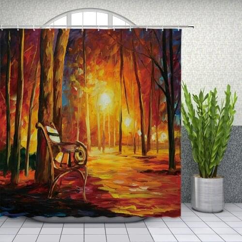 Oil Painting Scenery Shower Curtain City Landscape Colorful Bathroom Decor Waterproof Polyester Cloth Bath Curtains With Hooks
