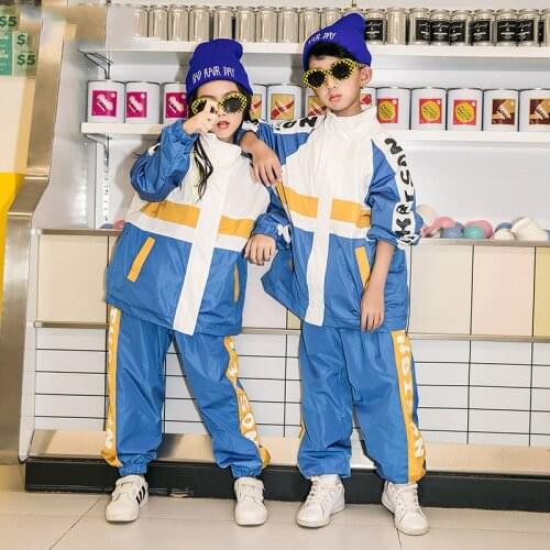 Children Hip Hop Clothes Kids Blue Loose Hiphop Outfits Jazz Street Dance Outfits Modern Dance Performance Rave Clothes DQS7767