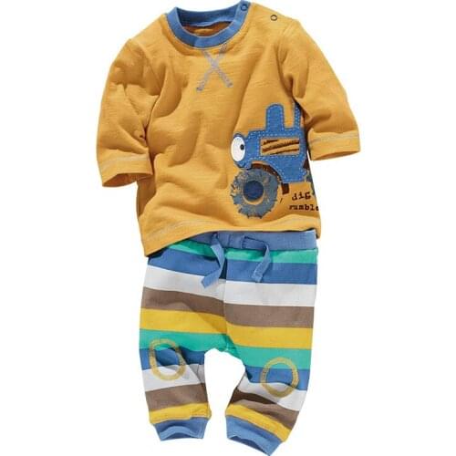 Oklady Childrens Clothing Sets 2019 Autumn New Boys Cotton Brand Long Sleeve Print T Shirt + Striped Pants