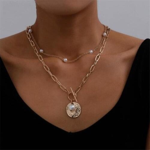 Gothic Pearl Coin Necklace Choker for Women Pendant Wedding Punk Bead Lariat Gold Color Long Chain Necklaces Jewelry Gift