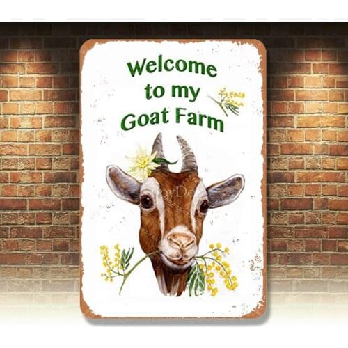 IJoyDo Welcome to My Goat Farm Tin Sign Farm Logo Metal Goat Sign Vintage Plaque Wall Decor for Home Countryside