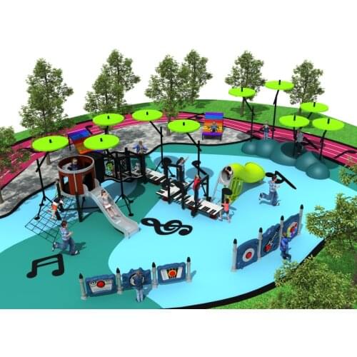 Customized amusement outdoor playground with steel slide for children music theme plastic slide park YLW-OUT180308