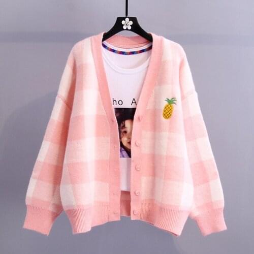 2020 autumn and winter new womens cardigan sweater Korean single-row plaid knitted cardigan sweater coat h00232