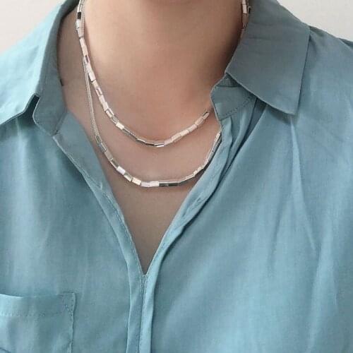 S925 Sterling Silver Necklace for Women Geometry Square Beads Choker Creative Necklace Minimalist Jewelry Accessories