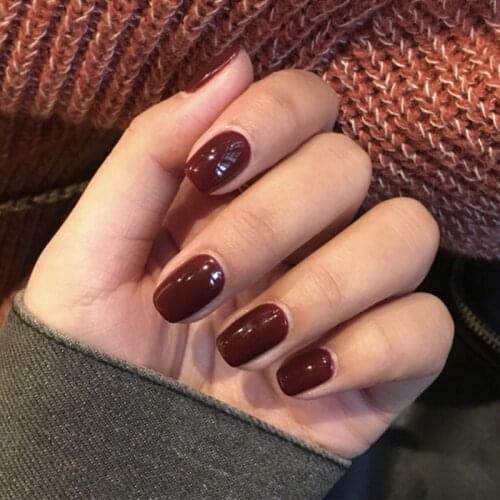 24pcs/box Round Wine Red Color Frosted Fake Nails press on Patch Finished Patch Wearable Disassembling Finger Manicure nail tips