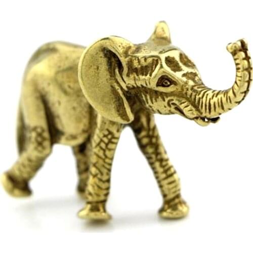 3D Brass Elephant Casting Animal Figurine Retro Style Metal Sculpture Home Office Room Desktop Decoration Collect Ornaments Gift