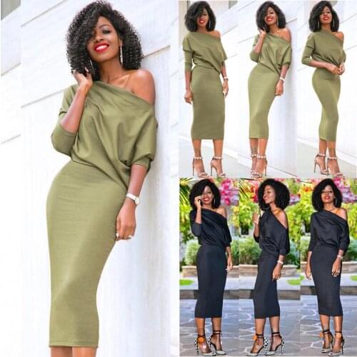 Fashion Womens Casual One Shoulder Long Sleeve Bandage Bodycon Evening Party Off Shoulder Dress
