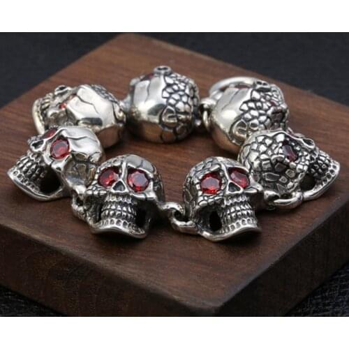 2020 New real s925 sterling silver mens fashion bracelet personality punk style Thai silver fashion street skull man bracelet