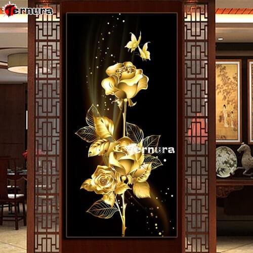 DIY round square diamond Golden rose flower butterfly embroidery pattern cross stitch kits 5d diamond painting rhinestone large