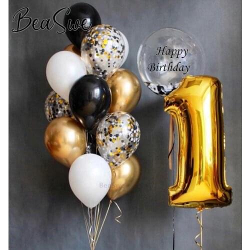 17pcs/lot 18inch bubble balloon sticker with 32" silver number 1 balloons black Metallic gold latex Happy Birthday party decor