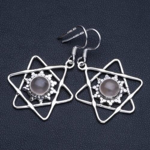 Natural Rose Quartz Boho Style 925 Sterling Silver Drop Earrings 1 1/2" R1632