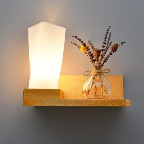 Nordic Bedroom Wall Lamp Bedside Lamp Green Plant Living Room Background Wall Decoration Study Aisle Solid Wood Plant Wall Lamp