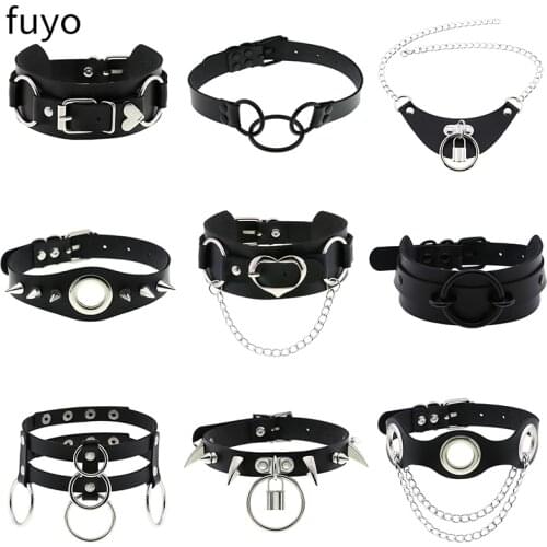 New Spike Rivet Necklace PU Leather Black Goth Punk Rock Choker Necklaces For Women Men Hip Hop Bondage Cosplay Festival Jewelry