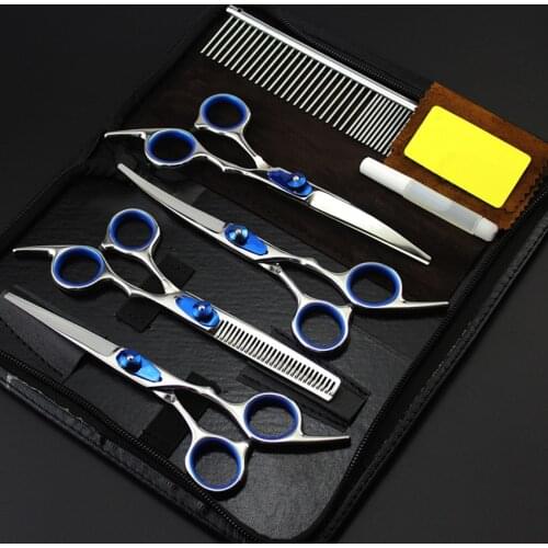 5 kit Professional japan 6 inch pet dog grooming hair scissors curved shears comb cutting thinning barber hairdressing scissors