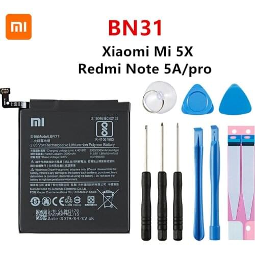 Xiao mi 100% Orginal BN31 3080mAh Battery For Xiaomi Mi 5X Mi5X Redmi Note 5A / Pro Mi A1 Redmi Y1 Lite S2 BN31 Batteries +Tools