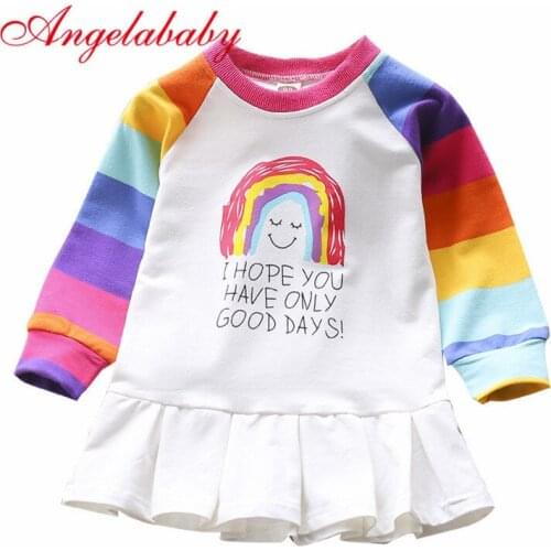 2020 Girls Autumn Dress Childrens Casual Cute Sweater Dresses Baby Long-sleeved Colorful for Kids Clothes