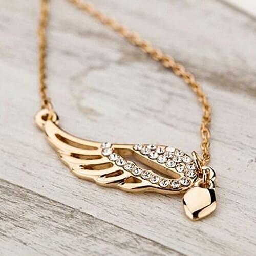 Fashion Womens New Charm Jewelry Angel Wings Love Heart Pendant Chain Necklace BEJL