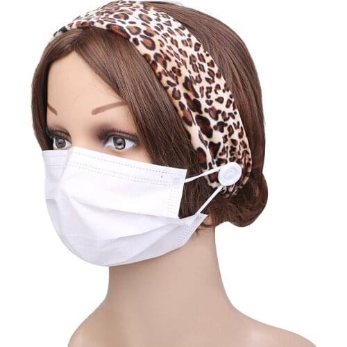 Fashion Leopard Print Headbands for Women Mask Buttons Hair Band Accessories Ladies Turban Fillet Bandeau Scrunchie Headwear