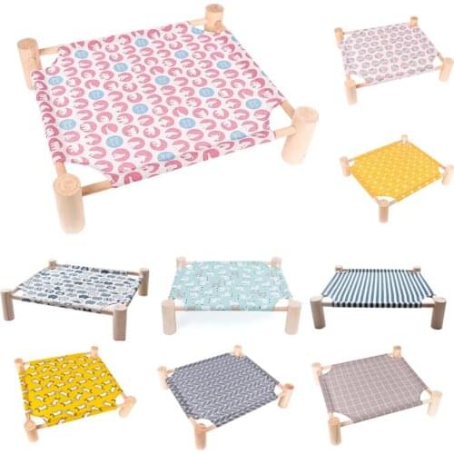 Elevated Cat Bed House Cat Hammocks Bed Wood Canvas Cat Lounge Bed for Small Rabbit Cats Dogs Durable Canvas Pet House Supplies