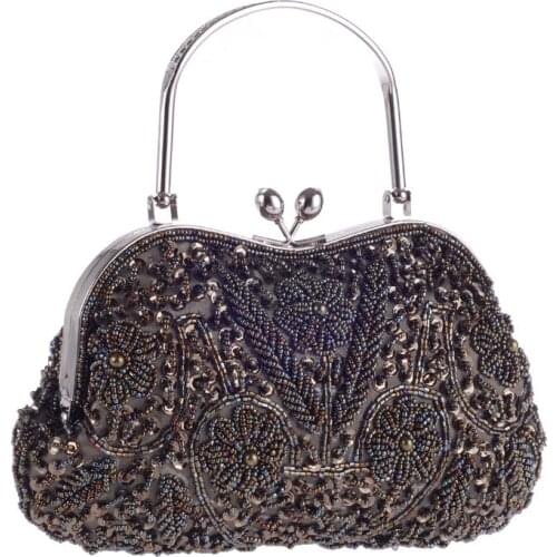 Retro Handmade Ethnic Embroidered Dinner Party Bag Lady Handbag Beaded Sequin Design Flower Clutch Bag
