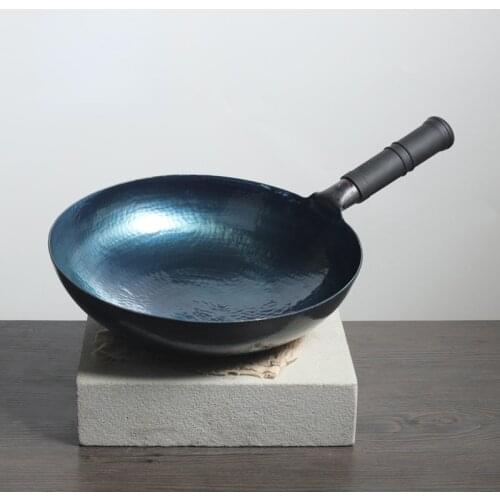 Traditional Wok Hand Hammered Chinese Cast Iron Friendly Products Healthy Wok Pan Poele Cuisine Kitchen Accessories EC50CG