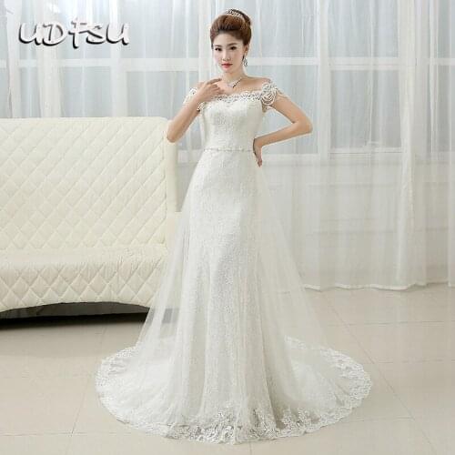 UDFSU Women Wedding Dress Off Shoulder Lace Mermaid Dresses Elegant Vintage Tulle Wedding Trumpet
