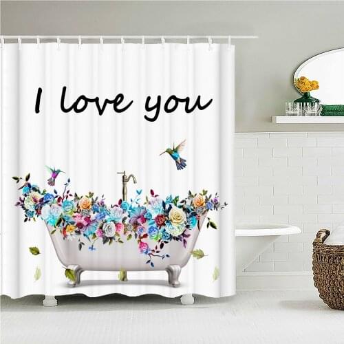 Flowers Birds Polyester Fabric Shower Curtains Home Decor Multi-size Love Girl Bath Screen Waterproof Bathroom Shower Curtain
