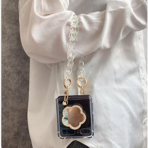 Mirror Bracelet Chains Phone case For Samsung Galaxy Z Flip Neck Chain Clear Shockproof Cover
