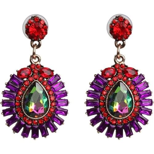 Korean Fashion Geometric Statement Big Drop Earrings Women luxury Purple Glass Earrings Female Brand ZA Earrings Jewelry 2020