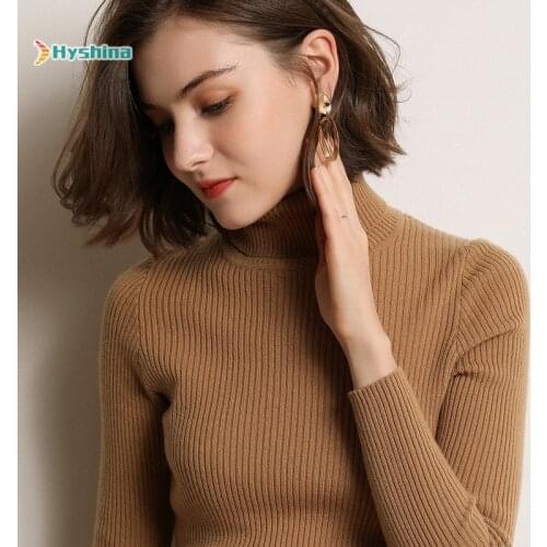 Womens long sweater with high collar and bottom bottom is slim