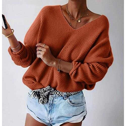2020 Women Fleece Warm Autumn Winter Sweater Fashion V Neck Long Sleeve Knitted Sweaters Casual Solid Elegant Pullovers Tops