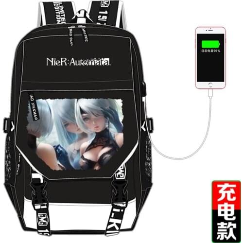 Game NieR:Automata Printing Backpack YoRHa No. 2 Type B Cosplay Women Backpack Canvas School Bags USB Charging Laptop Backpack