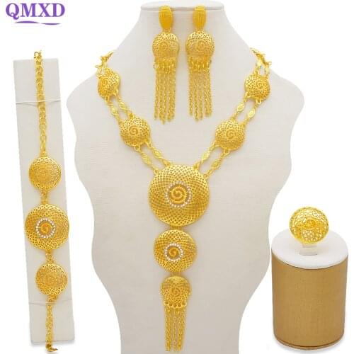 Bridal Long tassel Necklace Sets For Women Jewelry sets Dubai Nigeria Crystal Wedding Jewelry Sets