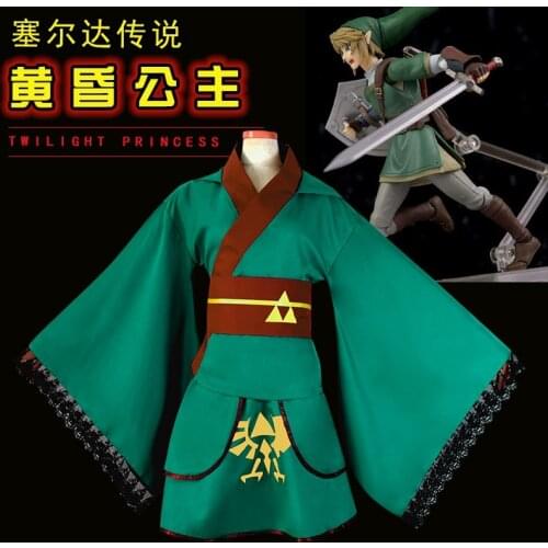 THE LEGENDOFZELDA Link Dress Greeen Kimono Costume Hero Yukata Kimono Robe Version Outfit Suit Women Dress With Cap