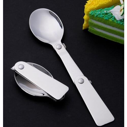 1Pcs Portable Three-Folding Stainless Steel Spoon for Outdoor Camping Travel Picnic Foldable Spoon tableware Soup Spoons