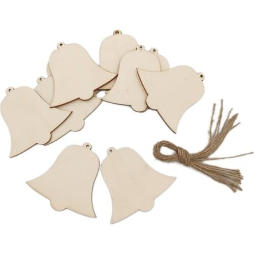 10PCS Wooden Christmas Ornaments Snowflake Shape Wood Slice Ornaments for New Year Christmas Tree DIY Pendant Decoration