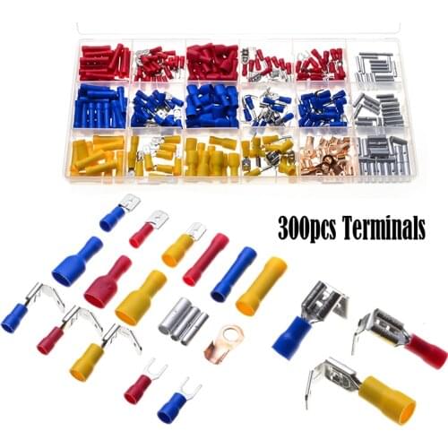 300pcs Electrical Terminators Crimp Terminals Assortment Insulated Cable Wire Fork Spade Connectors Set Red Blue Yellow
