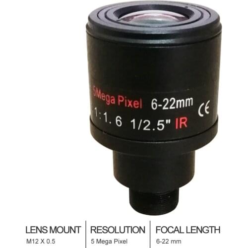5.0Megapixel Varifocal 6-22mm CCTV Camera Lens 1/2.5" For Security Cameras HD IP Cameras F1.6 M12 Mount