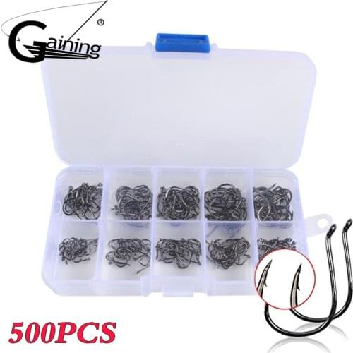 500pcs Octopus Fishing Hooks High Carbon Steel Hooks with Barbed Hook 10 Different Size Fish Hook with Hole for Fishing 3# -12