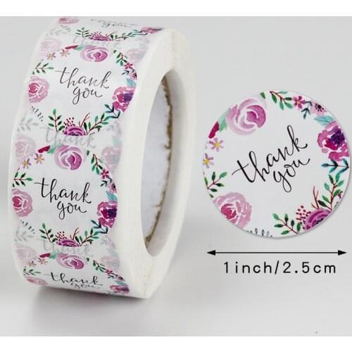 500pcs DIY thank you floral pattern holiday wedding decoration sticker round candy gift box label baby birthday party